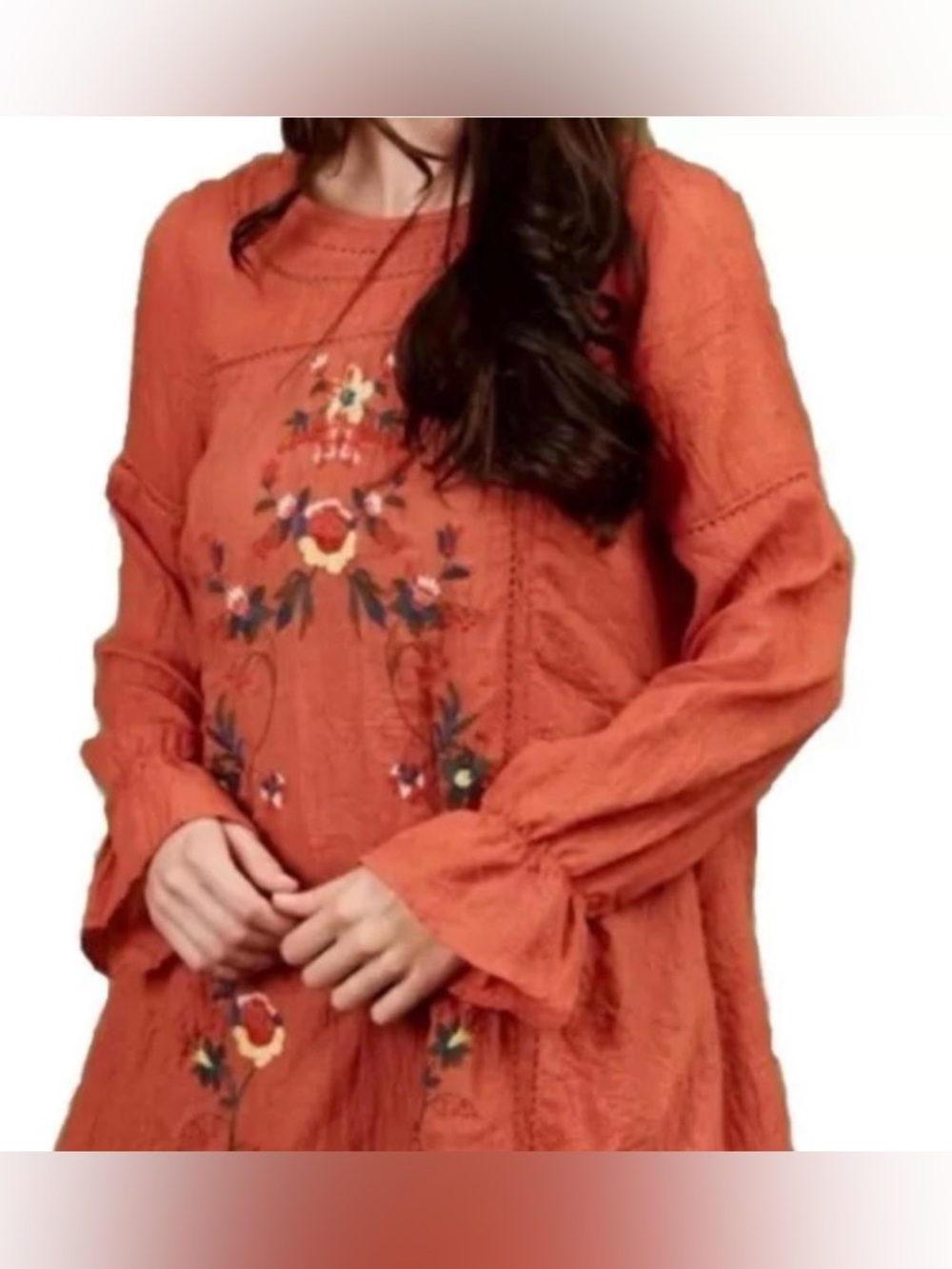 Altar'd State Embroidered Floral Boho Western Mini Dress Rust Orange Size Small